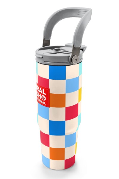 Coral High Çok Renkli Dama Desenli Pipetli ve Direkt İçim Çelik Termos 900 ml 38702 - 4