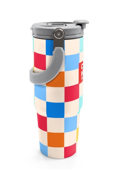 Coral High Çok Renkli Dama Desenli Pipetli ve Direkt İçim Çelik Termos 900 ml 38702 - 6