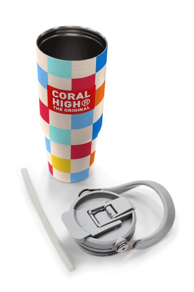 Coral High Çok Renkli Dama Desenli Pipetli ve Direkt İçim Çelik Termos 900 ml 38702 - 8