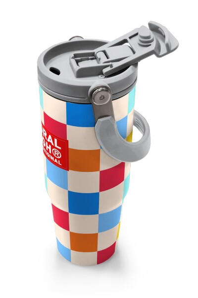 Coral High Çok Renkli Dama Desenli Pipetli ve Direkt İçim Çelik Termos 900 ml 38702 - 3