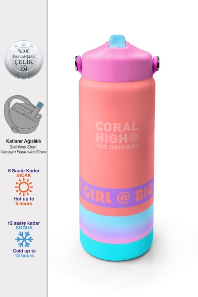 Coral High Çok Renkli Desenli Katlanır Ağızlıklı Çelik Termos 650 ml 38373 - 1