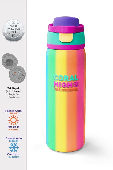 Coral High Çok Renkli Desenli Pipetli ve Direkt İçim Çelik Termos 800 ml 38535 - Coral High