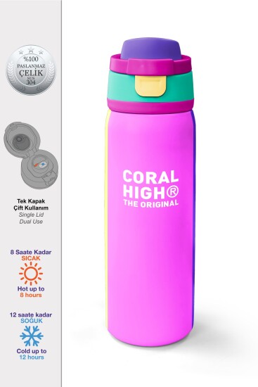Coral High Çok Renkli Desenli Pipetli ve Direkt İçim Çelik Termos 800 ml 38537 