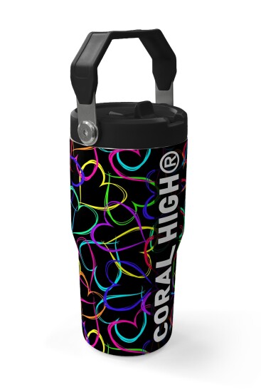 Coral High Çok Renkli Kalp Desenli Katlanır Ağızlıklı Çelik Termos 600 ml 38915 - 3