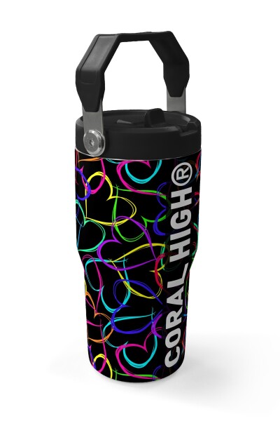 Coral High Çok Renkli Kalp Desenli Katlanır Ağızlıklı Çelik Termos 600 ml 38915 - 3