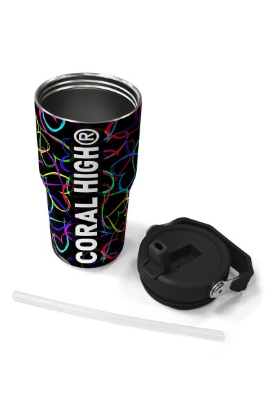 Coral High Çok Renkli Kalp Desenli Katlanır Ağızlıklı Çelik Termos 600 ml 38915 - 7