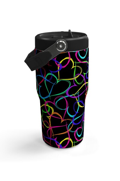 Coral High Çok Renkli Kalp Desenli Katlanır Ağızlıklı Çelik Termos 600 ml 38915 - 4