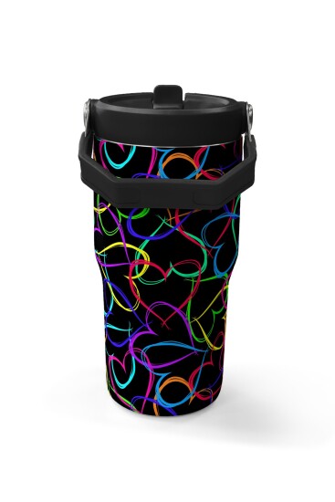 Coral High Çok Renkli Kalp Desenli Katlanır Ağızlıklı Çelik Termos 600 ml 38915 - 5