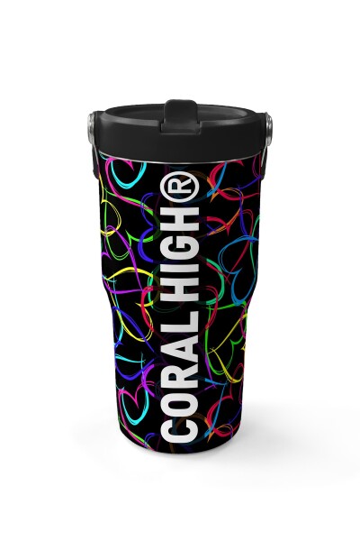 Coral High Çok Renkli Kalp Desenli Katlanır Ağızlıklı Çelik Termos 600 ml 38915 - 2