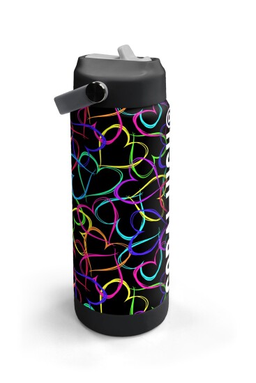 Coral High Çok Renkli Kalp Lavanta Kamuflaj Desenli Katlanır Ağızlıklı Çelik Termos 650 ml 38382 - 3