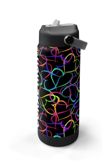 Coral High Çok Renkli Kalp Lavanta Kamuflaj Desenli Katlanır Ağızlıklı Çelik Termos 650 ml 38382 - 4