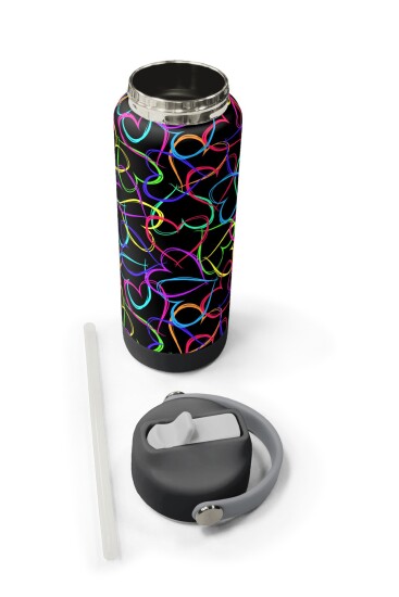 Coral High Çok Renkli Kalp Lavanta Kamuflaj Desenli Katlanır Ağızlıklı Çelik Termos 650 ml 38382 - 5