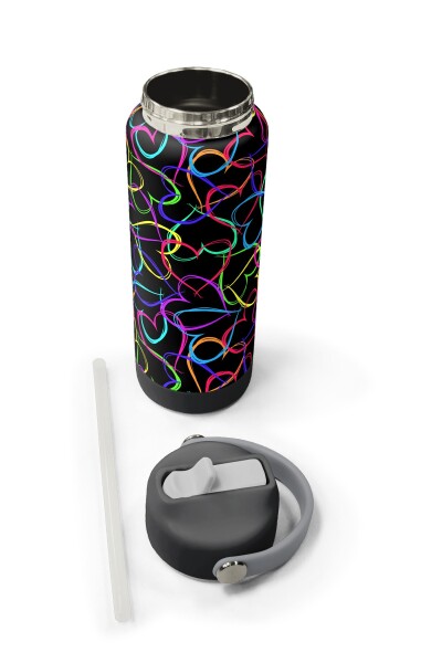 Coral High Çok Renkli Kalp Lavanta Kamuflaj Desenli Katlanır Ağızlıklı Çelik Termos 650 ml 38382 - 5
