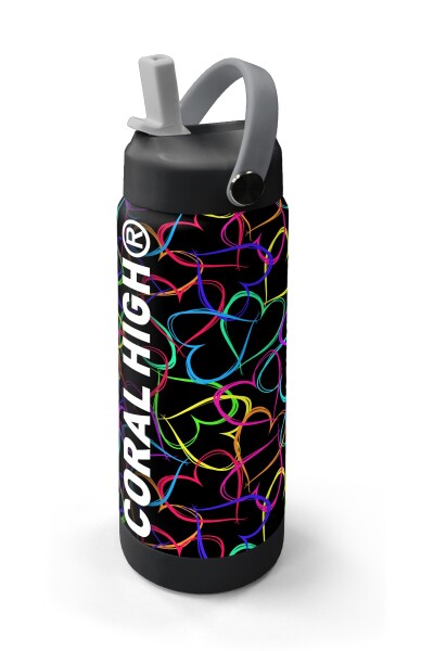 Coral High Çok Renkli Kalp Lavanta Kamuflaj Desenli Katlanır Ağızlıklı Çelik Termos 650 ml 38382 - 2