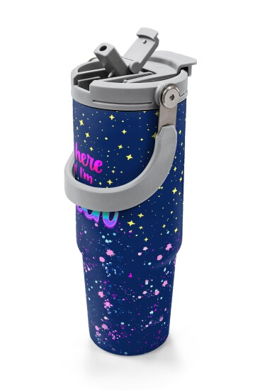 Coral High Çok Renkli Lacivert Desenli Pipetli ve Direkt İçim Çelik Termos 900 ml 38710 - 2