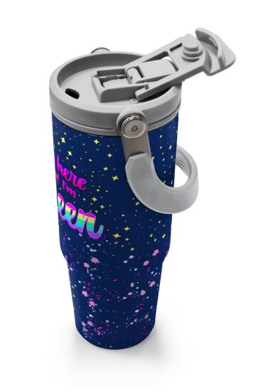 Coral High Çok Renkli Lacivert Desenli Pipetli ve Direkt İçim Çelik Termos 900 ml 38710 - 3