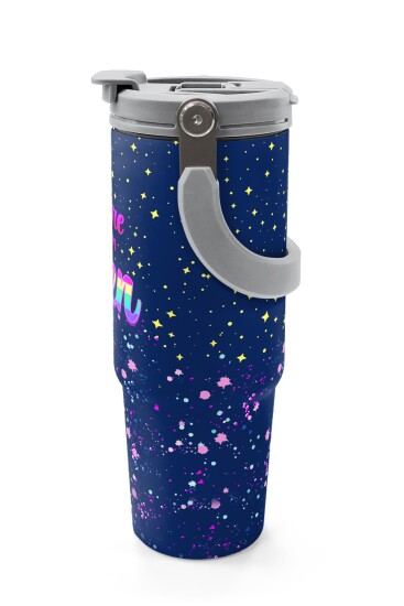 Coral High Çok Renkli Lacivert Desenli Pipetli ve Direkt İçim Çelik Termos 900 ml 38710 - 5