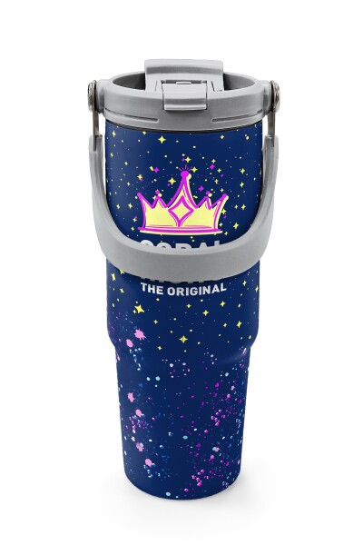 Coral High Çok Renkli Lacivert Desenli Pipetli ve Direkt İçim Çelik Termos 900 ml 38710 - 7