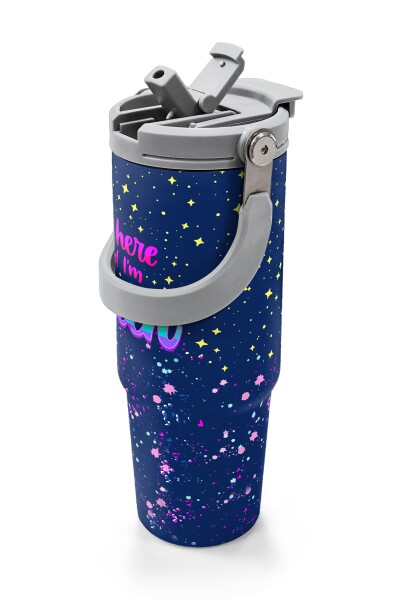 Coral High Çok Renkli Lacivert Desenli Pipetli ve Direkt İçim Çelik Termos 900 ml 38710 - 2