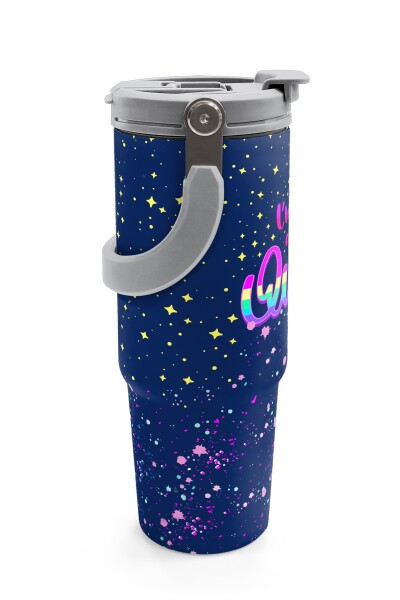 Coral High Çok Renkli Lacivert Desenli Pipetli ve Direkt İçim Çelik Termos 900 ml 38710 - 6