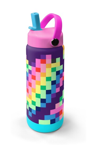 Coral High Çok Renkli Piksel Kalp Desenli Katlanır Ağızlıklı Çelik Termos 650 ml 38308 - 2