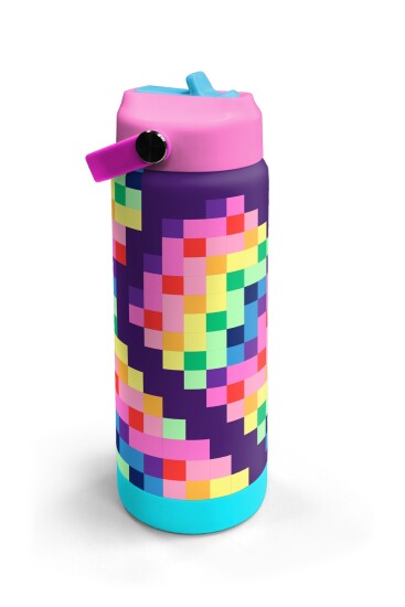 Coral High Çok Renkli Piksel Kalp Desenli Katlanır Ağızlıklı Çelik Termos 650 ml 38308 - 3