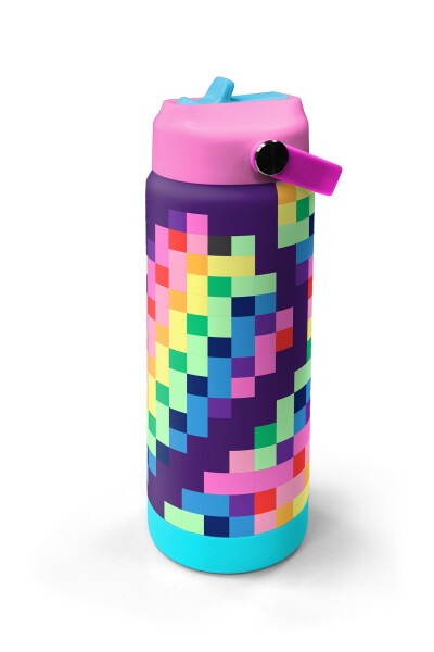 Coral High Çok Renkli Piksel Kalp Desenli Katlanır Ağızlıklı Çelik Termos 650 ml 38308 - 4