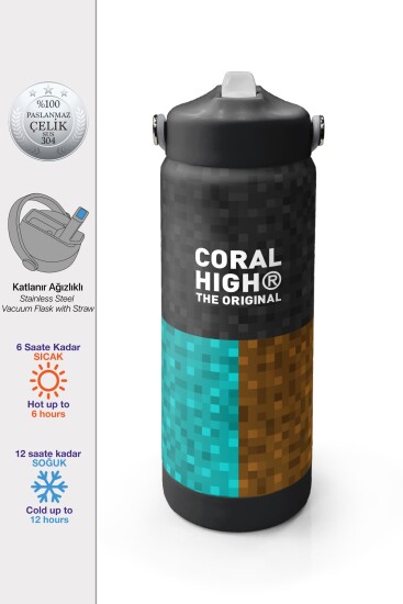 Coral High Craft Desenli Katlanır Ağızlıklı Çelik Termos 650 ml 38316 