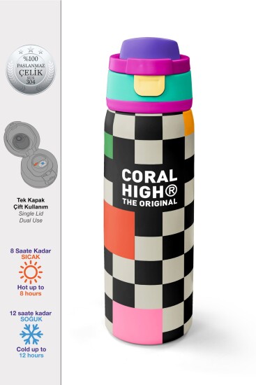 Coral High Dama Desenli Pipetli ve Direkt İçim Çelik Termos 800 ml 38504 - 1