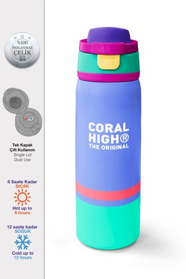 Coral High Derin Mavi Renkli Pipetli ve Direkt İçim Çelik Termos 800 ml 38530 