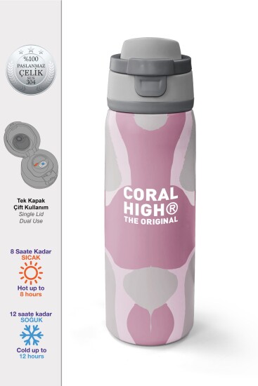 Coral High Desenli Pipetli ve Direkt İçim Çelik Termos 800 ml 38579 