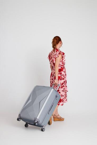 Coral High Diamond ABS Gümüş Büyük Boy Valiz 16618 - 7