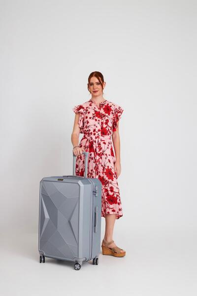 Coral High Diamond ABS Gümüş Büyük Boy Valiz 16618 - 2