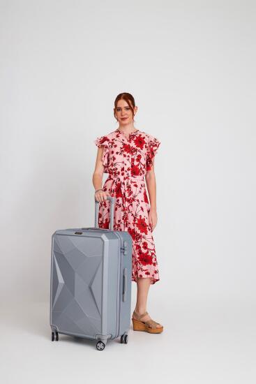 Coral High Diamond ABS Gümüş Büyük Boy Valiz 16618 - 2