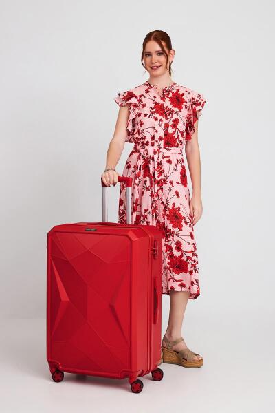 Coral High Diamond ABS Kırmızı Büyük Boy Valiz 16623 - 2