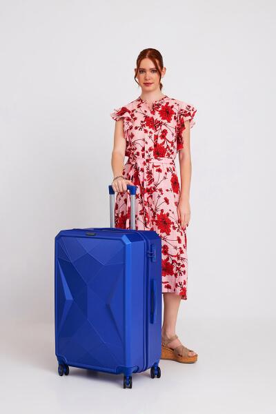 Coral High Diamond ABS Lacivert Büyük Boy Valiz 16608 - 2