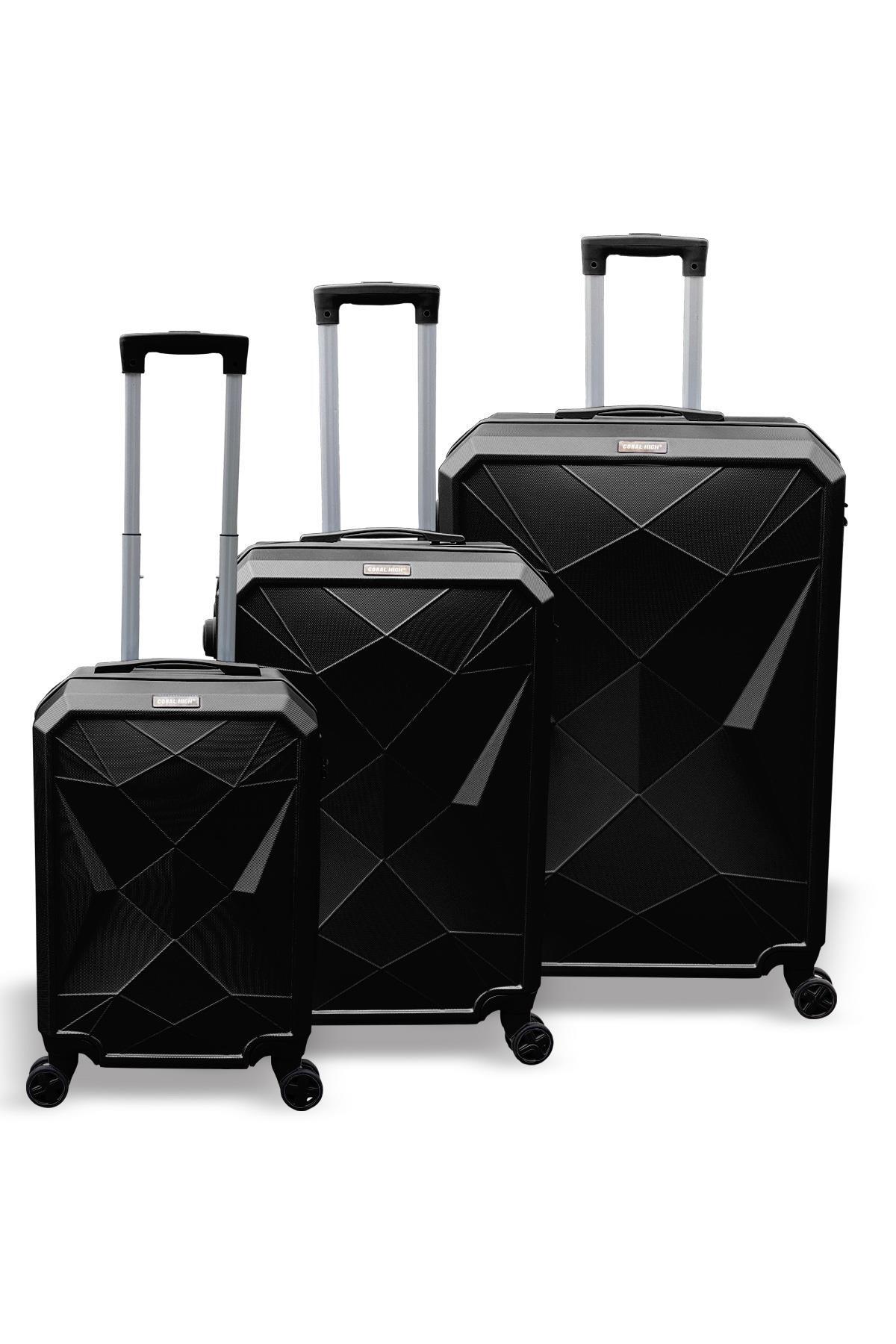 Coral High Diamond ABS Siyah 3'lü Valiz Seti 16600