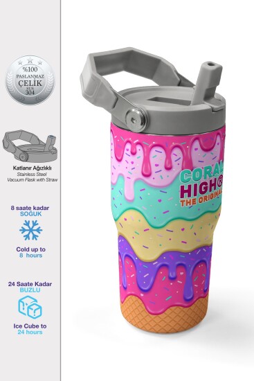 Coral High Dondurma Desenli Katlanır Ağızlıklı Çelik Termos 600 ml 38907 