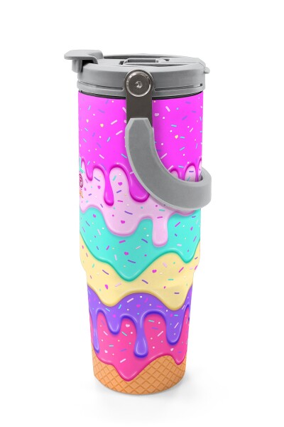 Coral High Dondurma Desenli Pipetli ve Direkt İçim Çelik Termos 900 ml 38741 - 5