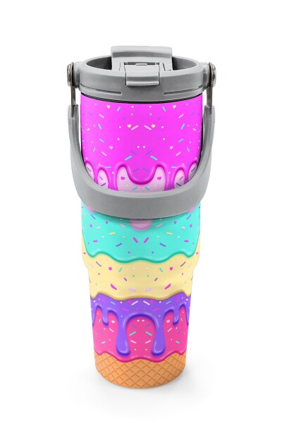 Coral High Dondurma Desenli Pipetli ve Direkt İçim Çelik Termos 900 ml 38741 - 7