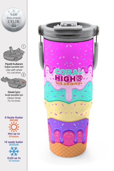 Coral High Dondurma Desenli Pipetli ve Direkt İçim Çelik Termos 900 ml 38741 - Coral High