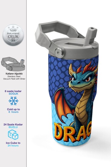 Coral High Dragon Desenli Katlanır Ağızlıklı Çelik Termos 600 ml 38903 - Coral High