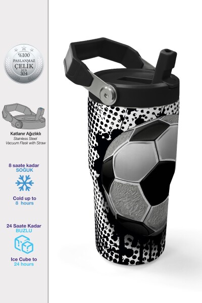 Coral High Futbol Desenli Katlanır Ağızlıklı Çelik Termos 600 ml 38922 - 1
