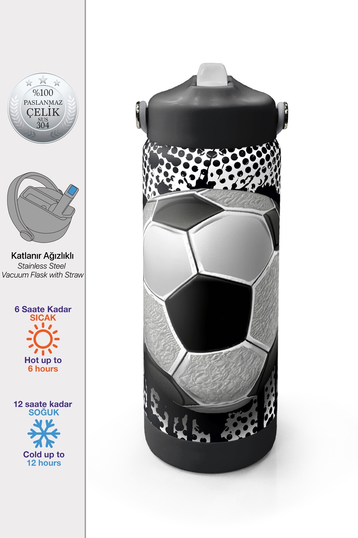 Coral High Futbol Desenli Katlanır Ağızlıklı Çelik Termos 650 ml 38390