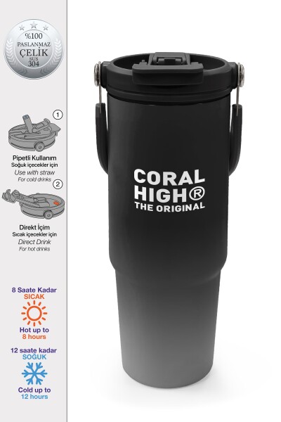 Coral High Gamer Desenli Pipetli ve Direkt İçim Çelik Termos 900 ml 38744 - 1