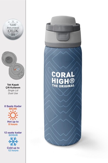 Coral High Geometrik Desenli Pipetli ve Direkt İçim Çelik Termos 800 ml 38578 