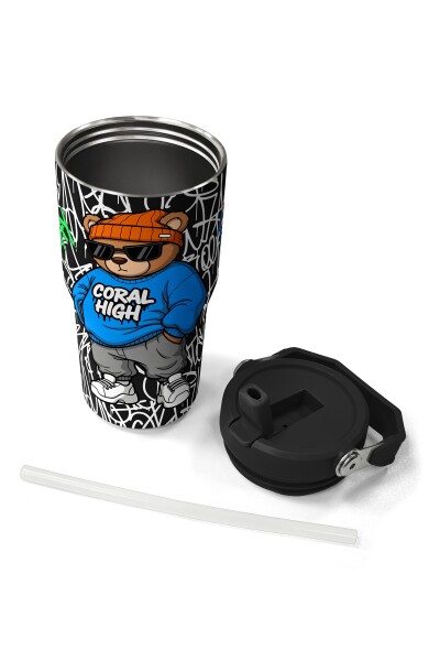 Coral High Grafiti Ayıcık Desenli Katlanır Ağızlıklı Çelik Termos 600 ml 38906 - 7