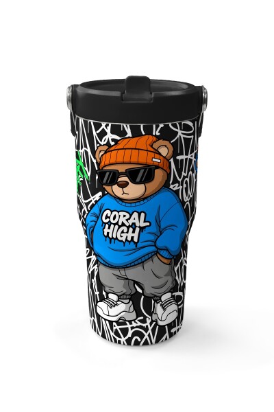 Coral High Grafiti Ayıcık Desenli Katlanır Ağızlıklı Çelik Termos 600 ml 38906 - 2