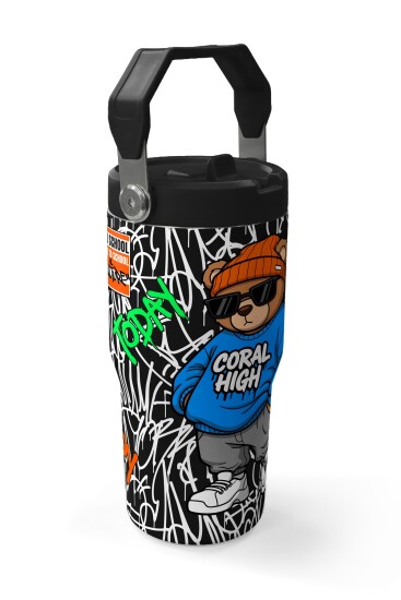 Coral High Grafiti Ayıcık Desenli Katlanır Ağızlıklı Çelik Termos 600 ml 38906 - 3
