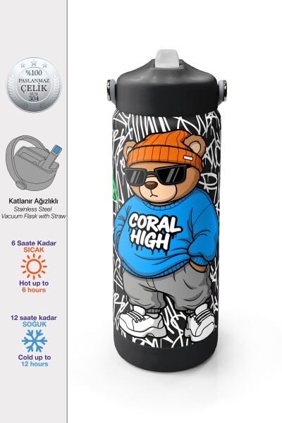 Coral High Grafiti Ayıcık Desenli Katlanır Ağızlıklı Çelik Termos 650 ml 38332 - 1